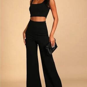 Lulu's Two Piece Black Wide Leg Jumpsuit